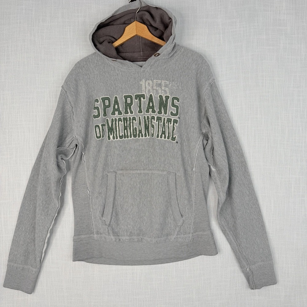 Vintage J America Michigan State Hoodie XL Gray Spartans 1855 Burnout Fleece